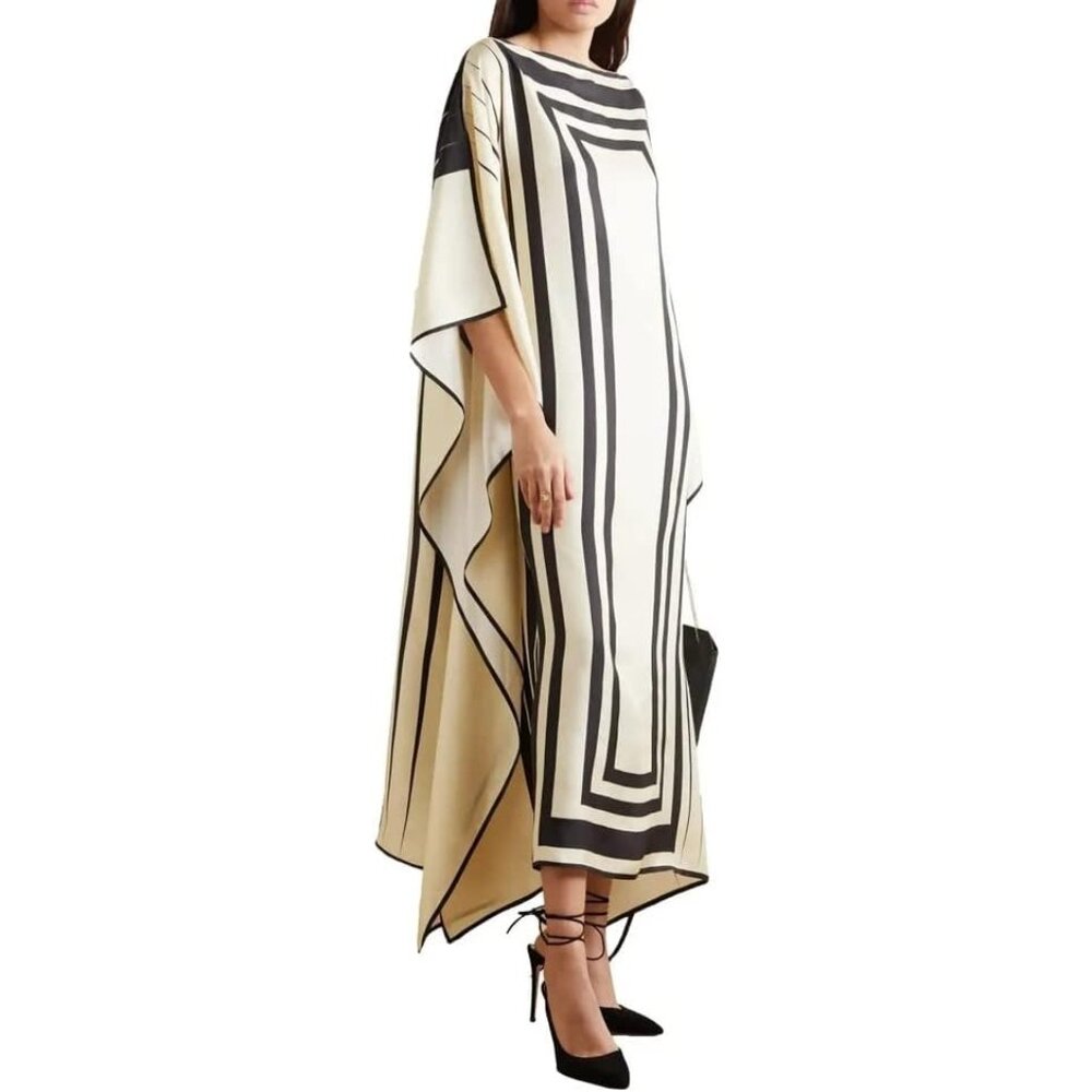 Women's Silk Kaftan Calf-Length Printed Cover-Up for Beach Casual Wear